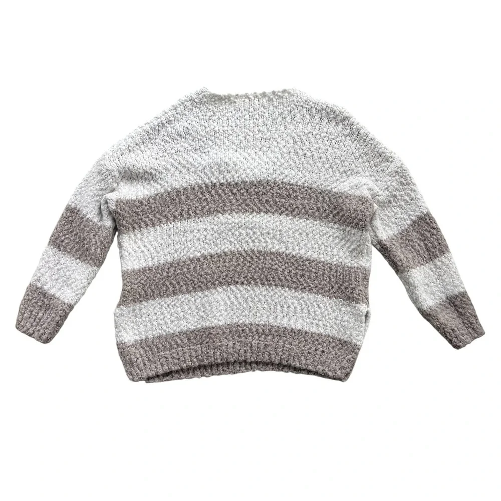 Altar'd State Womens M Cream Taupe Striped Popcorn Knit V-Neck Sweater Boho Cozy